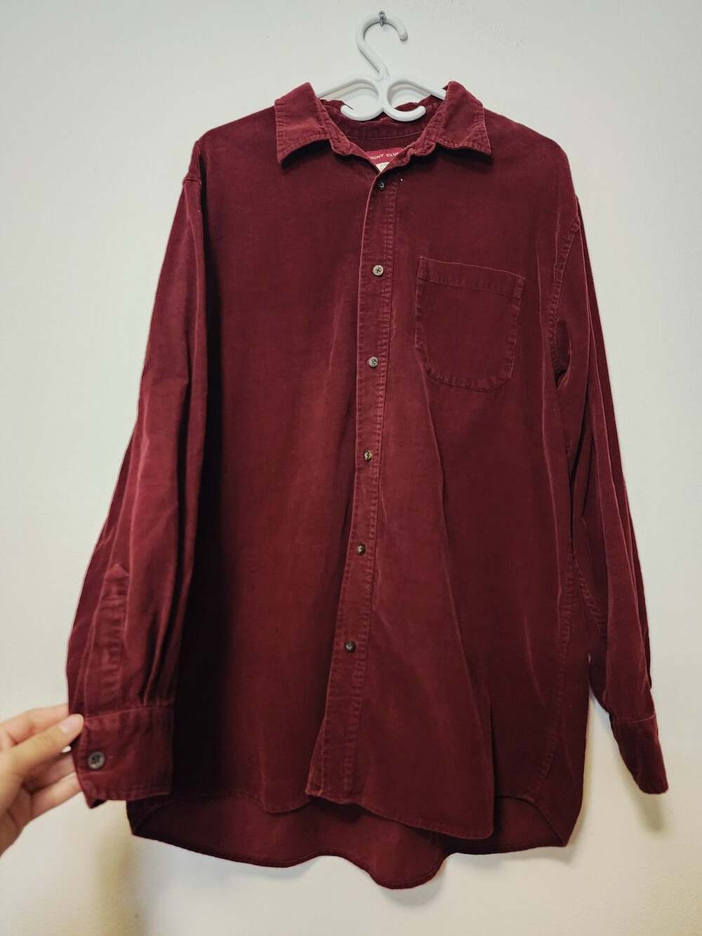 Hunt Club Corduroy Men Shirt Size L Burgundy Long Sleeve